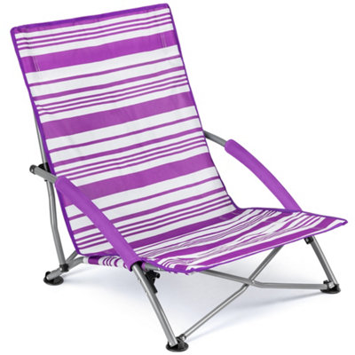 Low Beach Chair Folding Outdoor Camping Garden Festival Lightweight Lounger Seat Purple Stripe
