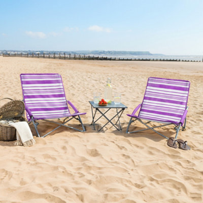 Low Beach Chair Folding Outdoor Camping Garden Festival Lightweight Lounger Seat Purple Stripe