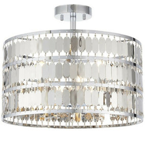 Low Ceiling Light Hex Chrome Shade Round Modern Dimmable Feature Fitting