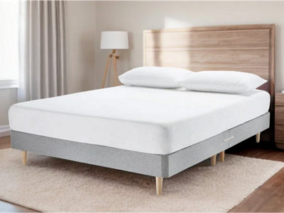 Low Divan Bed Base On Wooden Legs 4FT6 Double  - Wool Clay