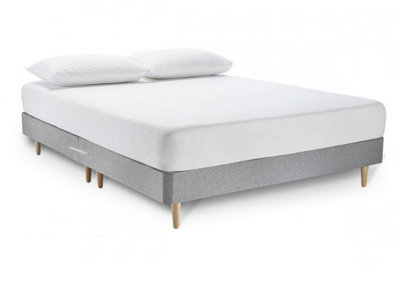 Low Divan Bed Base On Wooden Legs 4FT6 Double  - Wool Clay