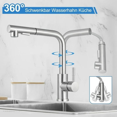 Low Pressure Extendable Kitchen Faucet, 360 degrees Swivel Low Pressure ...