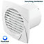 Low Profile Axial Bathroom Extractor Fan, Wall or Ceiling Mount - IPX2 Rated (100mm with Timer, White)