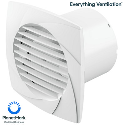 Low Profile Axial Bathroom Extractor Fan, Wall or Ceiling Mount - IPX2 Rated (100mm with Timer, White)