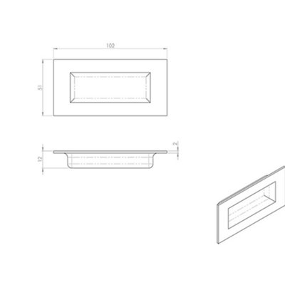 Low Profile Recessed Flush Pull 102 x 51mm 10mm Depth Satin Stainless Steel