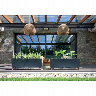 Low Rectangle Concrete Planter Floor Standing Indoor Outdoor Patio Plant Pot Anthracite - 3