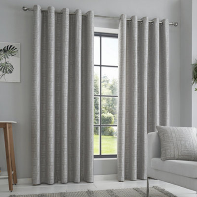 Lowe Fully Lined Jacquard Weave Pair of Eyelet Curtains | DIY at B&Q