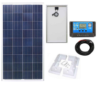 Lowenergie 100w Polycrystalline Solar Panel Kit 10A Charge Controller, Mounting Brackets & Battery Cable