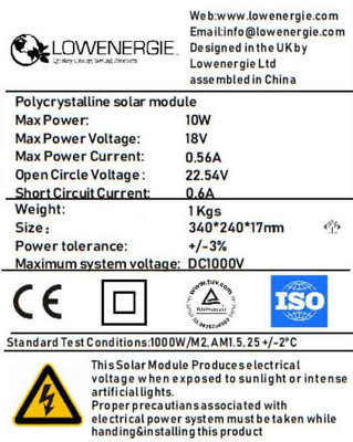 Lowenergie 10w Poly Crystalline Solar Panel Kit with PWM charge controller