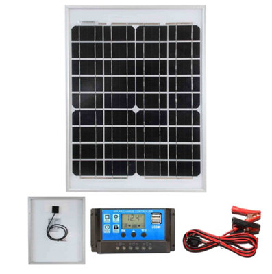Lowenergie 20w Monocrystalline Solar Panel Kit 10A Charge Controller & Battery Cable