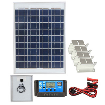 Lowenergie 20w Polycrystalline Solar Panel Kit 10A Charge Controller Mounting Brackets & Battery Cable