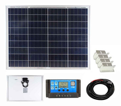Lowenergie 50w Polycrystalline Solar Panel Kit with 10A Charge Controller, Cable and Mounting Brackets