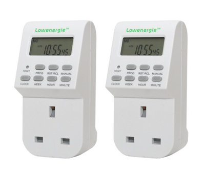 Lowenergie programmable plug in 7 day timer switch socket pack of 2