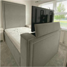 Loxie Plush Velvet Grey TV Bed Frame