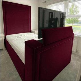 Loxie Plush Velvet Maroon TV Bed Frame