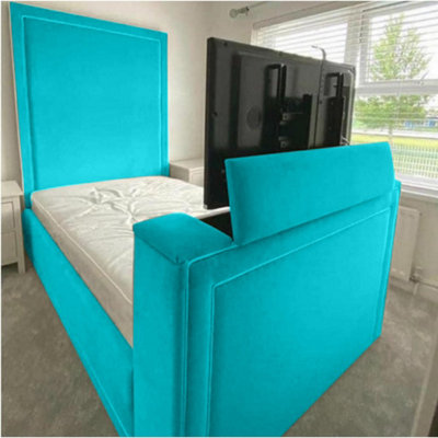 Loxie Plush Velvet Teal TV Bed Frame