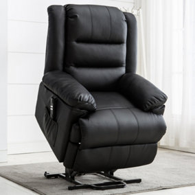 Loxley Dual Motor Electric Riser Rise Recliner Bonded Leather Armchair Electric Lift Chair (Black)