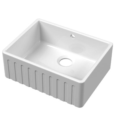 LSC Fluted Butler 595 1.0 Bowl White Ceramic Kitchen Sink with Gold ...