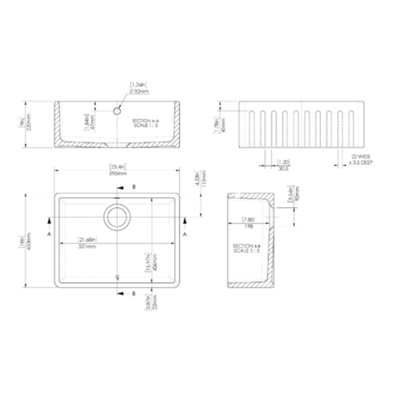 LSC Fluted Butler 595 1.0 Bowl White Ceramic Kitchen Sink with Gold ...