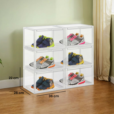 LSP06CB Set of 6 Stackable Shoe Boxes with Door Plastic Size up to 36 x ...