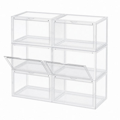 LSP06CB Set of 6 Stackable Shoe Boxes with Door Plastic Size up to 36 x ...