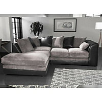 Luca 3-4 Seater L Shaped Corner Sofa Fabric and Leather Trim Black and Grey Left Hand Facing