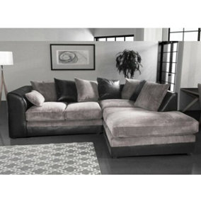 Luca 3-4 Seater L Shaped Corner Sofa Fabric and Leather Trim Black and Grey Right Hand Facing