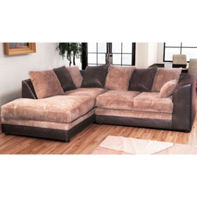 Luca 3-4 Seater L Shaped Corner Sofa Fabric and Leather Trim Brown and Beige Left Hand Facing