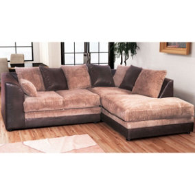 Luca 3-4 Seater L Shaped Corner Sofa Fabric and Leather Trim Brown and Beige Right Hand Facing