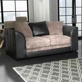 Luca Black and Grey 2 Seater Fabric and Leather Trim Cord