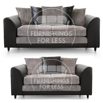 Luca Black and Grey 3 + 2 Fabric and Leather Trim Sofa Suite