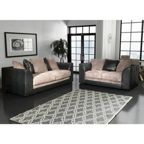 Luca Black and Grey 3 + 2 Fabric and Leather Trim Sofa Suite