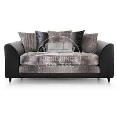 Luca Black and Grey 3 Seater Fabric and Leather Trim Cord