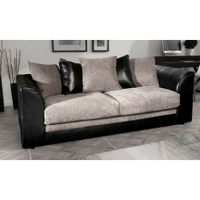 Luca Black and Grey 3 Seater Fabric and Leather Trim Cord