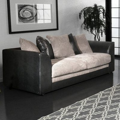 Luca Black and Grey 3 Seater Fabric and Leather Trim Cord