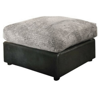 Luca Black and Grey Portobello Fabric and Leather Like Trim Footstool Sofa Accessory