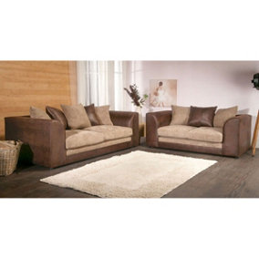 Luca Brown and Beige 3 + 2 Fabric and Leather Trim Sofa Suite