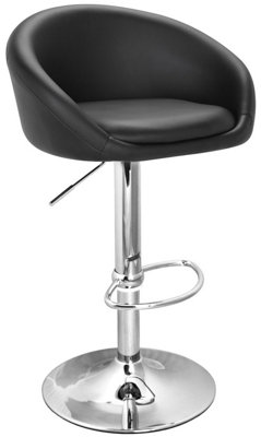 Luca Single Kitchen Bar Stool, Chrome Footrest, Height Adjustable Swivel Gas Lift, Breakfast Bar & Home Barstool, Black