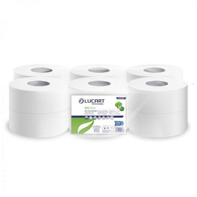Lucart ECO203J 2 Ply Recycled  Mini Jumbo Toilet Paper 80mm Core White 200m Length Per Roll Pack of 12 Rolls 555 Sheets Per roll