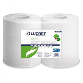 Lucart ECO333J 2 Ply Recycled  Maxi Jumbo Toilet Paper 80mm Core White 300m Length Per Roll Pack of 6 Rolls 833 Sheets Per roll