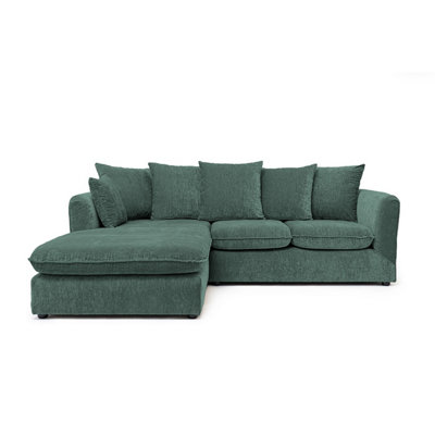 Lucas Water Repellent Velvet Chenille Left Facing Corner Sofa in Jungle Green