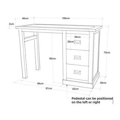 Lucca 3 Drawer Desk - Dressing Table Brass Drop Handle