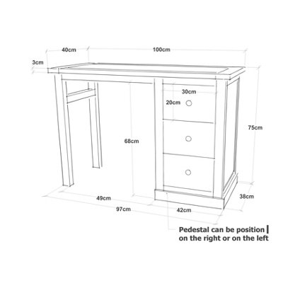 Lucca 3 Drawer Desk - Dressing Table Wood Knob
