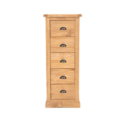 Lucca 5 Drawer Narrow Chest of Drawers Brass Cup Handle