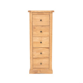 Lucca 5 Drawer Narrow Chest of Drawers Brass Knob