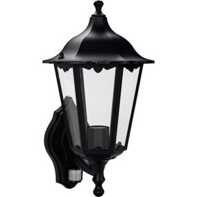 Luceco 6 Panel Coach Lantern E27 with PIR and Extended Outreach Black