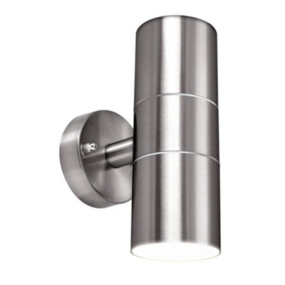 Luceco Azurar Up/Down IP44 GU10 Wall Light Stainless Steel | DIY at B&Q