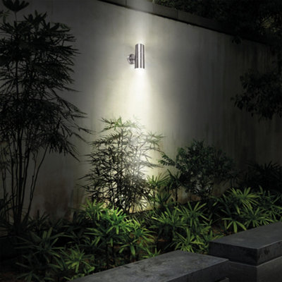 Luceco Azurar Up/Down IP44 GU10 Wall Light Stainless Steel | DIY at B&Q