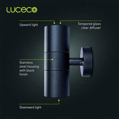Luceco Azurar Up/Down IP44 GU10 Wall Light With PIR Sensor Stainless Steel