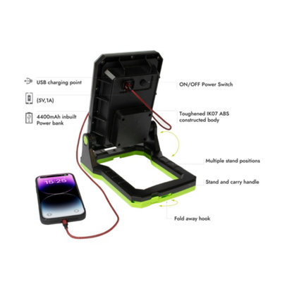 Luceco Rechargeable Folding Magnetic Worklight 1300LM 10W 6500K With Power Bank - USB C Charged